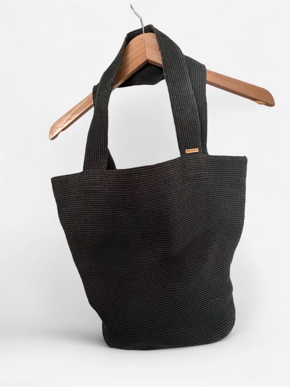 Vintage Eric Javits Black Knit Tote with Wide Straps and Subtle Logo